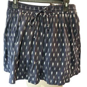 MADEWELL Navy Cotton Ikat Print Drawstring Mini Skirt w Pockets Sz S Elastic